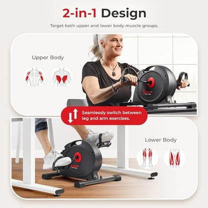 Sunny Health & Fitness Smart Mini Cycle, Under Desk Pedal Arm/Leg Exerciser | Dual Function, Low-Impact Cycle Workout, Rehab/Recovery, Space-Saving Design, Mesh-Belt Resistance, SunnyFit App Connectivity