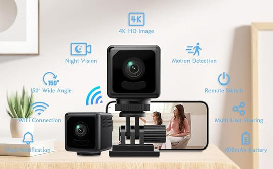 Mini Camera, 4K HD Camera, Small Cameras Wireless, Nanny cam with Night Vision for Indoor, Pets, Baby