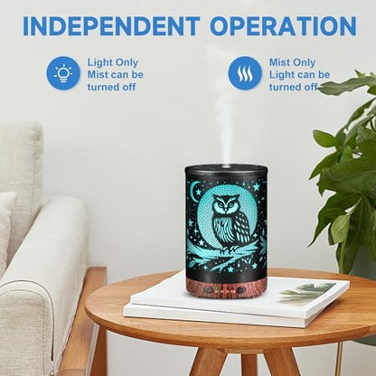 Essential Oil Diffuser 120ML Metal Aromatherapy Diffuser with Timer, Cool Mist Humidifier with Auto Shut-Off & 7 Color Lights for Home Office Spa (Owl)