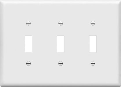 ENERLITES Toggle Light Switch Wall Plate, Gloss Finish, 3-Gang 4.88" x 6.77", Mid-Size, Unbreakable Polycarbonate Thermoplastic, UL Listed, 8813M-W, White