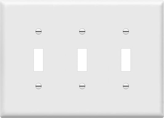 ENERLITES Toggle Light Switch Wall Plate, Gloss Finish, 3-Gang 4.88" x 6.77", Mid-Size, Unbreakable Polycarbonate Thermoplastic, UL Listed, 8813M-W, White