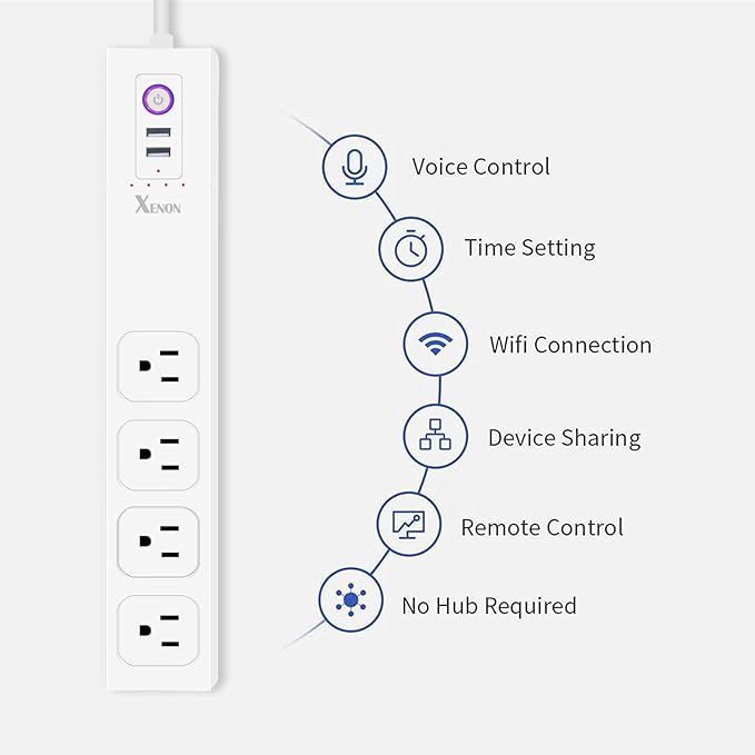 XENON ZigBee Smart Power Strip,Surge Protector with 4 Individually Controlled Smart Outlets and 2 USB Ports, Compatible with Alexa Google Home, 5Feet Extension Cord