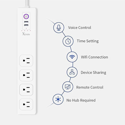 XENON ZigBee Smart Power Strip,Surge Protector with 4 Individually Controlled Smart Outlets and 2 USB Ports, Compatible with Alexa Google Home, 5Feet Extension Cord