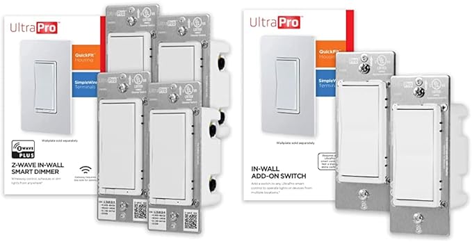 UltraPro Z-Wave In-Wall Rocker Smart Dimmer 4-Pack + UltraPro Z-Wave In-Wall Rocker Add-On Switch 2-Pack