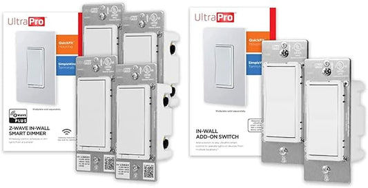 UltraPro Z-Wave In-Wall Rocker Smart Dimmer 4-Pack + UltraPro Z-Wave In-Wall Rocker Add-On Switch 2-Pack