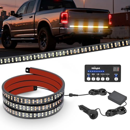 Nilight 49 Inch Emergency Strobe Light Strips with Controller Amber White