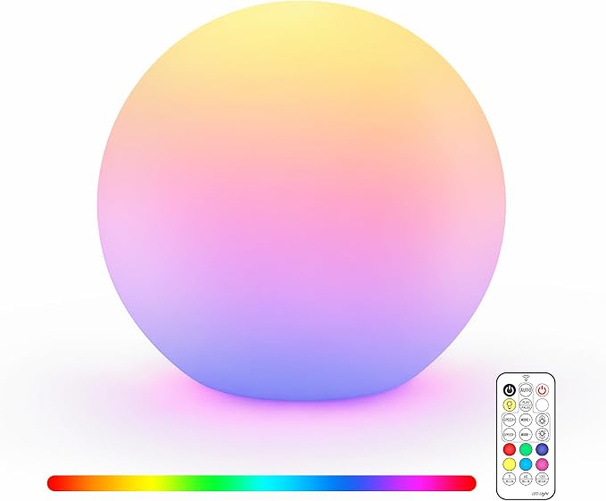 LOFTEK 8-inch LED Ball Light, Rechargeable Colar Change Lamp with Remote | 25 Modes, 11 RGB Colors Orb Light, Dimmable, Cordless & Timer, Mood Lighting for Home Bedroom Patio Decorative Lighting