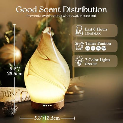 Porseme Essential Oil Diffuser 150ml Handmade Glass Diffuser 6H Runtime