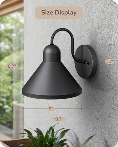 EDISHINE 8IN Gooseneck Barn Outdoor Wall Light, Farmhouse Porch Light