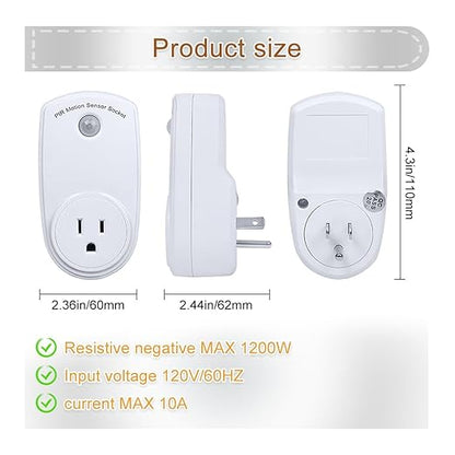 ZORZA 4Pcs Motion Sensor Switch Plug in Motion Sensor Light Socket 120V/60HZ Input 120 Degrees Sensing Range
