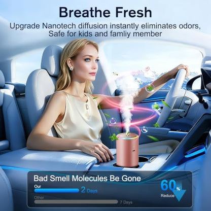 Car Air Freshener for Women, Ocean Scent Pink Smart Car Air Fresheners with 100ml Essential Oil Car Fragrance Accessories, 5 Adjustable Car Aroma Diffuser, RGB Music Syncing Light, Auto On/Off