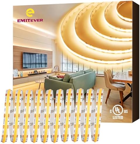 EMITEVER 24V COB LED Strip Lights 3000K,25ft 3600LEDs,UL Listed