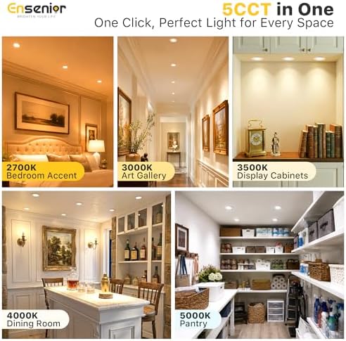 Ensenior 16 Pack 3 Inch LED Recessed Ceiling Light, Dimmable, 2700K-5000K 5CCT, 500LM 6W 120V, High Brightness Canless Wafer Downlight - ETL&FCC&IC