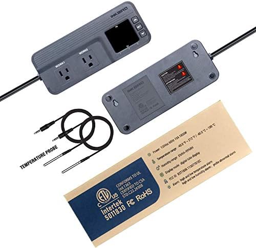 Inkbird ITC-608T Temperature Controller with Dual Temperature Sensor AC Dual Stage Outlet Thermostat with 12 Period Time Stage 1800W ETL Listed
