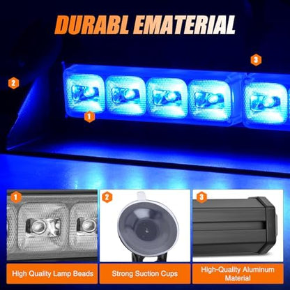 Nilight 8LED Blue Traffic Advisor Strobe Light Bar Hazard Safety