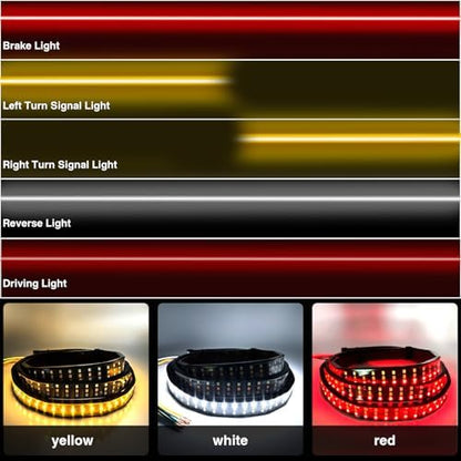 LIGBT 60 Inch Led Truck Tailgate Light Bar Strip 504LED Triple Row LED Tailgate Running Light Kit Flexible Brake Lights Turn Signal White Reverse Light Waterproof for Car Pickup SUV