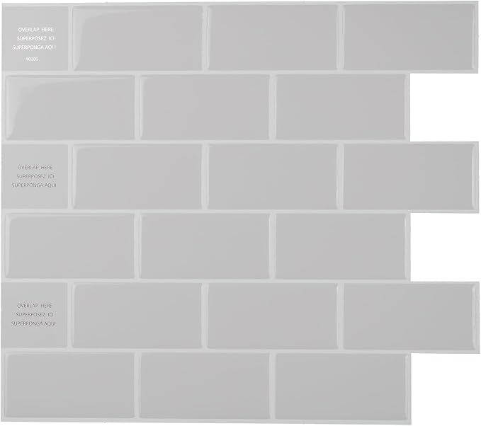 Smart Tiles Peel and Stick backsplash, Subway Pearl Gray, 10.95"x9.7" | Pack of 10 (6.3 sq ft), Glossy, Heat/Moisture Resistant, Low VOC, Kitchen/Bathroom, Renter Friendly, Made in Canada
