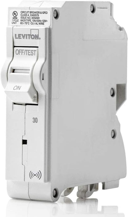 Leviton 30A 1-Pole Plug-On Smart Standard Branch Circuit Breaker, Hydraulic Magnetic, 120 VAC, LB130-S, White