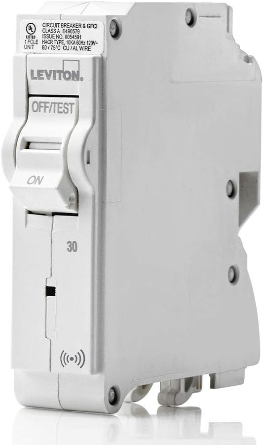 Leviton 30A 1-Pole Plug-On Smart Standard Branch Circuit Breaker, Hydraulic Magnetic, 120 VAC, LB130-S, White