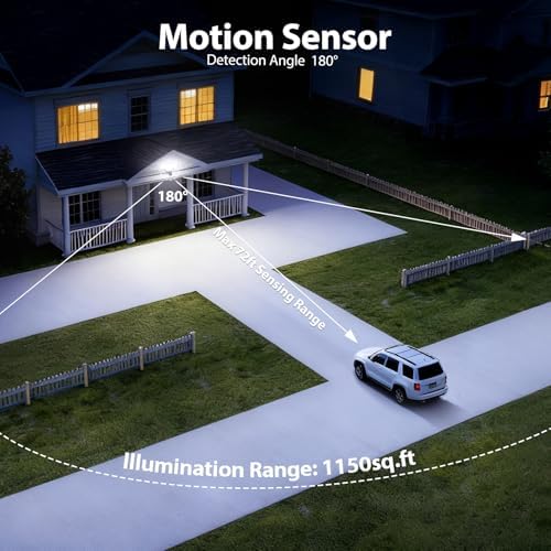 70W 7000LM Security Lights Outdoor, 4-Head LED Motion Sensor Light, Hardwired Dusk to Dawn Flood Light, 6500K Daylight, IP65 Waterproof, 3 Modes for Yard Garage Porch (1)