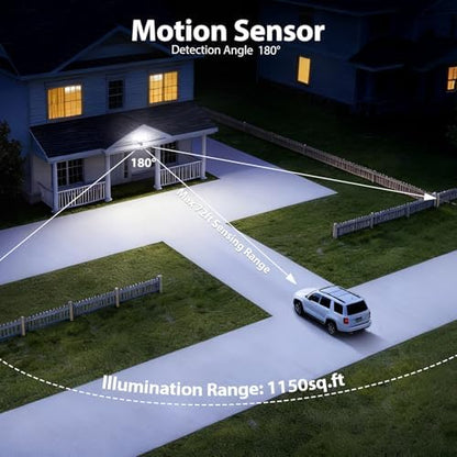 70W 7000LM Security Lights Outdoor, 4-Head LED Motion Sensor Light, Hardwired Dusk to Dawn Flood Light, 6500K Daylight, IP65 Waterproof, 3 Modes for Yard Garage Porch (1)
