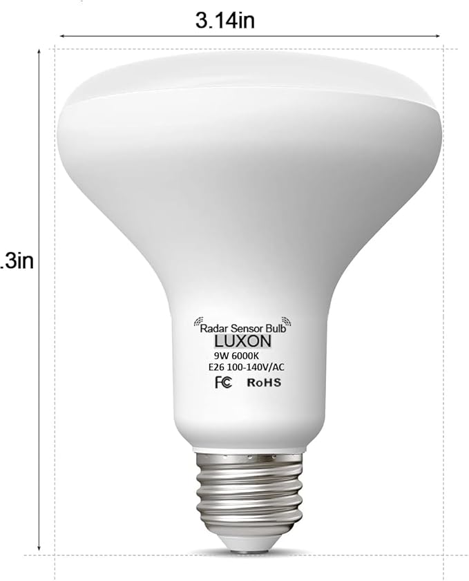 LUXON 9W BR25 Radar Motion Sensor Light Bulbs, Detector Dusk to Dawn 90W Equivalent,Smart Led Lamp Lighting,Indoor Auto On/Off E26 Base Cool White 6000K