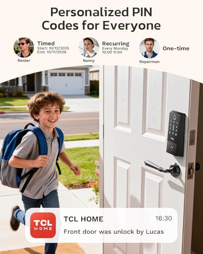 TCL Fingerprint Smart Lock, Keyless Entry Door Lock, Backlit Keypad Deadbolt Locks with Auto Lock, App Control, Doorbell, Compatible with Alexa & Google Assistant, Easy Install for Front Door, D2 Plus