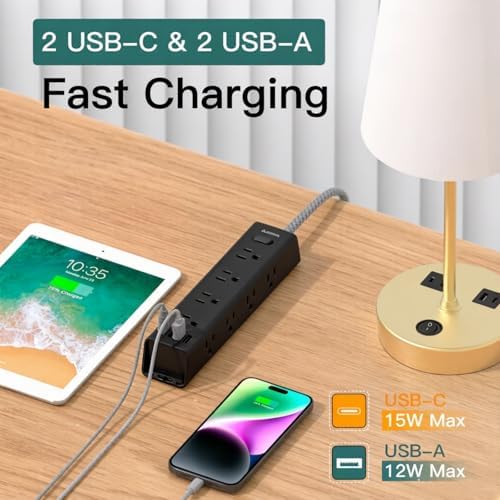 25FT Extra Long Extension Cord, Power Strip with 12 AC Outlet & 4 USB Ports