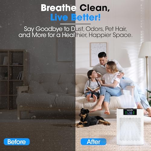 SereneLife Air Purifier for Home - Smart Room Air Purifier with Sleep and Automatic Modes, WiFi and App Control, Ultra Quiet, Removes Dust, Pet Hair and Odor for Large Rooms up to 1,076 Sq Ft (White)