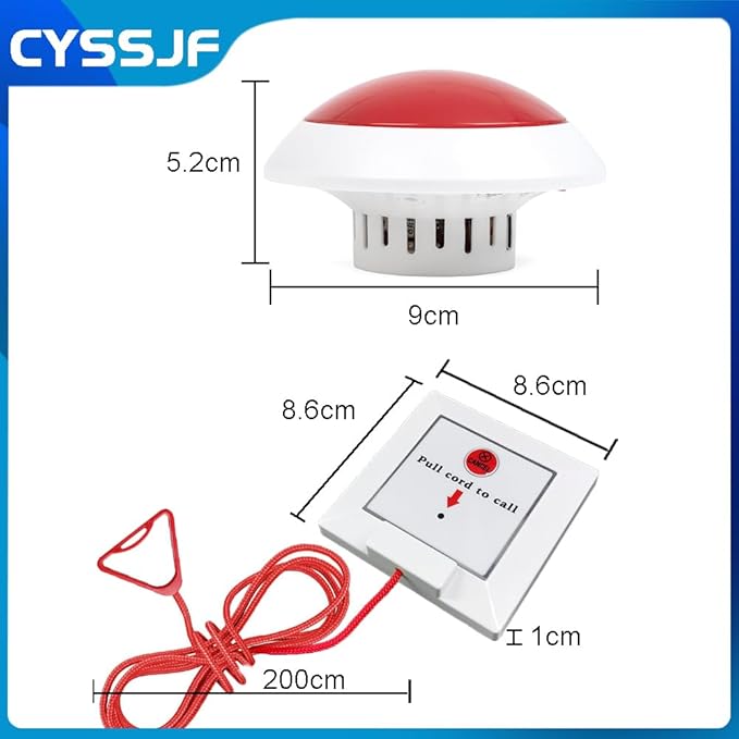 Disabled Person Toilet Alarm with Pull Cord & Waterproof Wrist SOS Buttons, Long Range Medical Alert System for Elderly, Nurse Call Alert for Home Care & Hospital Use