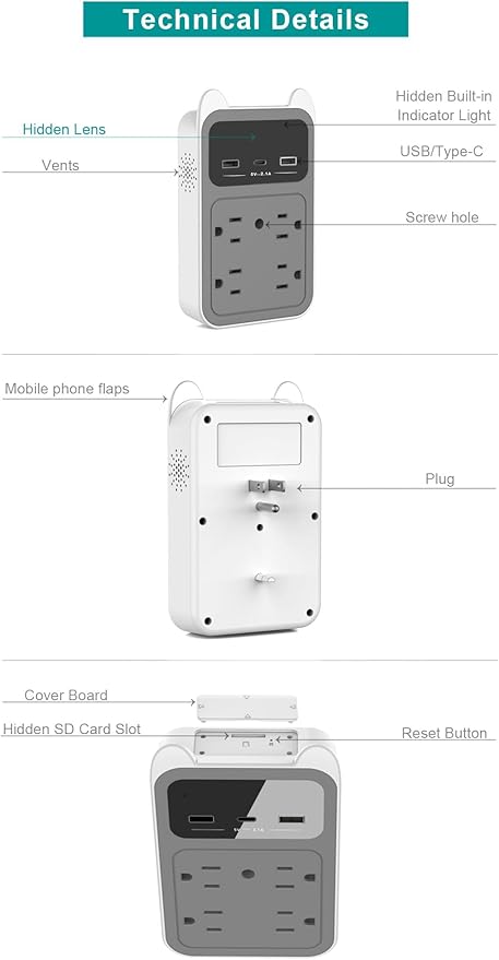 2026 Upgraded Hidden Camera - Outlet Camera - HD 2K Mini Wireless Nanny Cam Security Camera with Motion Detection - 120° Wide Angle for Discreet Home Indoor Security(Grey+128G SD Card)