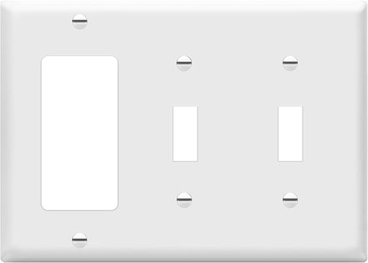 ENERLITES Combination Double Toggle/Single Decorator Rocker Outlet Wall Plate, Standard Size 3-Gang Light Switch Cover(4.5" x 6.38"), Polycarbonate Thermoplastic, UL Listed，881231-W, White