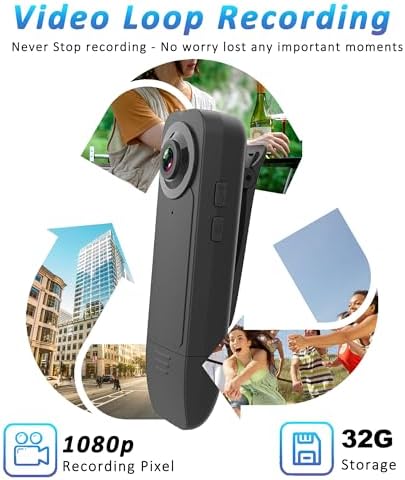 Mini Body Camera with Audio & Video Recording - Small POV Cam 1080P with 16G Card - Wearable Personal Portable Cameras Recorder DV - Night Version Camcorder for Security Work Records Guard Traveling