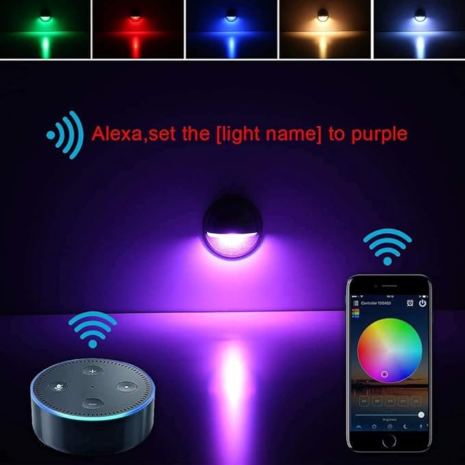 Sumaote WiFi Deck Lights Kit, 30pcs Φ1.38 RGB Half Moon Low Voltage Recessed Deck Lights Smartphone APP Control LED Steps Lighting Waterproof Outdoor Yard Path Stair Landscape Decor, Black