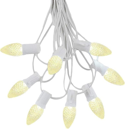 Novelty Lights 25 Foot C7 LED Outdoor Lighting Patio Christmas String Lights, Warm White, White Wire, 25 Bulbs