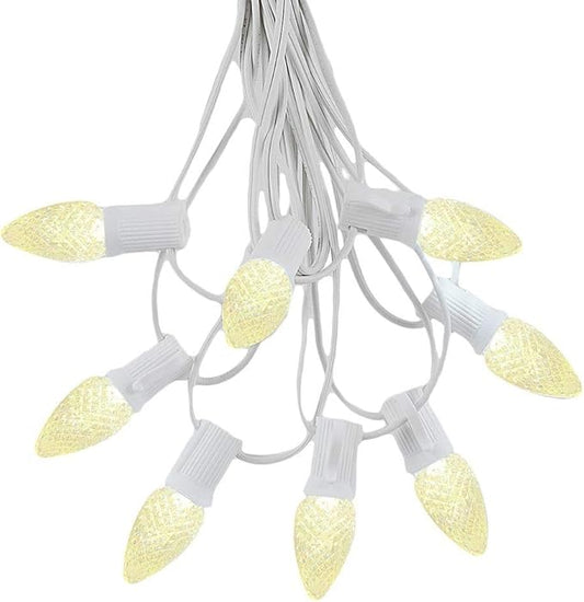 Novelty Lights 25 Foot C7 LED Outdoor Lighting Patio Christmas String Lights, Warm White, White Wire, 25 Bulbs