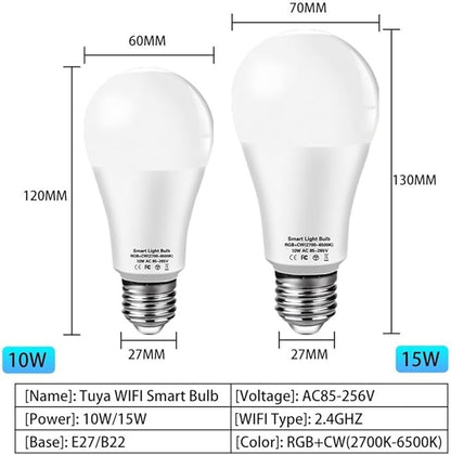Bulbs, Pack of 10, LED Smart Bulb AC85-265V E27 10W/12W/15W/18W RGBCW Voice Controlled Lamps(10W)