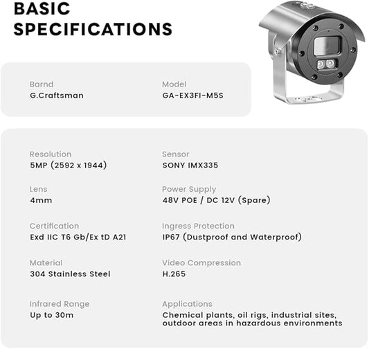304 Explosion-Proof Camera | ATEX Certified Industrial CCTV | 5MP HD Security for Hazardous Areas GA-EX3FI-M5S