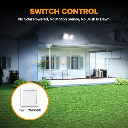LUTEC 2 Pack Adjustable Twin Par Holder Outdoor Flood Lights, Switch Controlled Security Lights, Floodlights Fixture, Waterproof Exterior Max 300 Watt Par38 Flood Light for Garage, Yard, Porch-Black