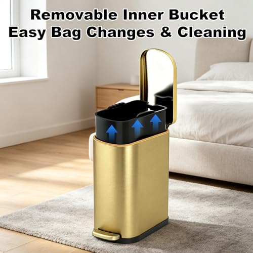 SYNCVIBE Bathroom Trash Can with Soft Close Lid 3.5 Gallon Gold