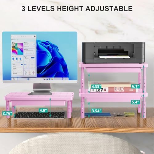 WALI Computer Monitor Stand with Storage, Monitor Riser 3 Height Adjustable