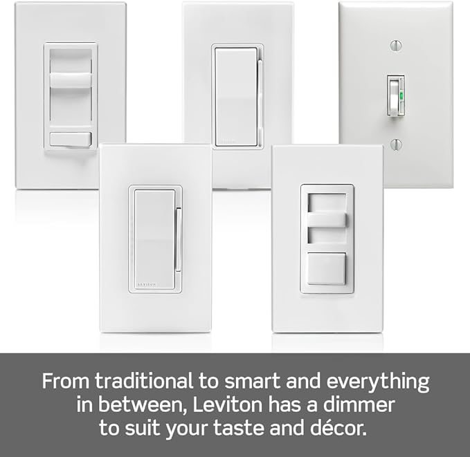 Leviton IllumaTech Dimmer Switch for Dimmable LED, Halogen and Incandescent Bulbs, IPL06-10Z, White with Ivory and Light Almond Faceplates