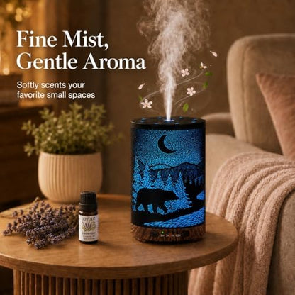 Essential Oil Diffuser 120ML Metal Aromatherapy Diffuser with Timer, Cool Mist Humidifier with Auto Shut-Off & 7 Color Lights for Home Office Spa(Wild Bear)