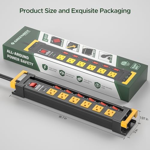 6 Outlet Heavy Duty Surge Protector Power Strip with Individual Switches