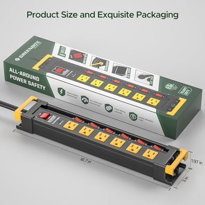 6 Outlet Heavy Duty Surge Protector Power Strip with Individual Switches