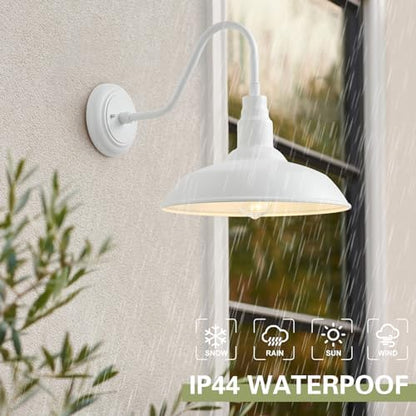 2 Pack 14in Barn Gooseneck Lights for House, White Outdoor Farmhouse Wall Light Fixture for Porch, Exterior Patio Wall Sconce for Front Door, Garage