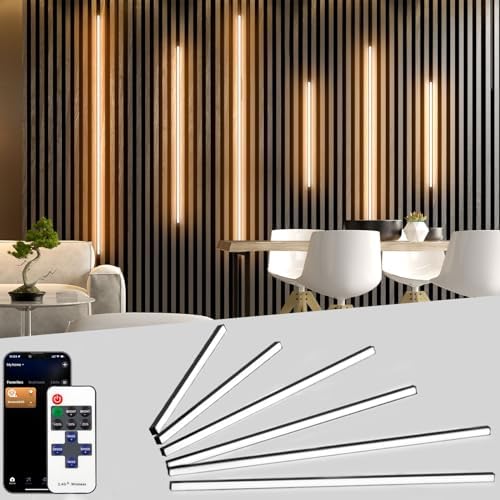 Lichaser 6 Pcs Smart Recessed Lighting for Acoustic Wall Panels, WiFi Warm White LED Strip Lights Compatible with Alexa, Self-Adhesive Black Aluminum LED for Wood Slat Wall Panels (2*16+2*24+2*36 in)