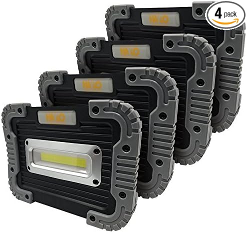 Big Block Flood Light - Portable LED COB - Ultra Bright - 10 WATT - 500 Lumen, Water Resistant, Battery-Powered Work Light, Indoor/Outdoor Lantern for Camping, Car Repair (4 Pack)