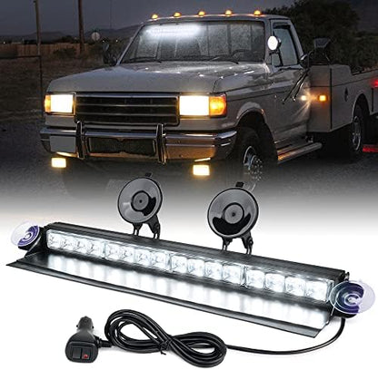 Xprite 16 inch White Emergency Strobe Dash Lights, Interior Windshield Flashing Light w/Suction Cups for Construction Towing Snow Plow Pickup Work Trucks Cars (Aluminum Housing)