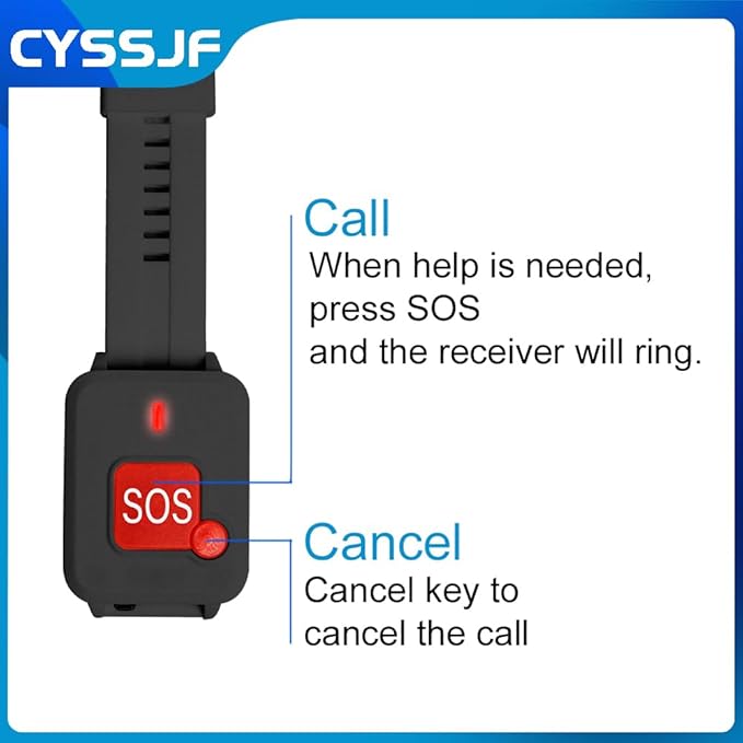 Wireless Caregiver Pager System with 1 Strobe Light Receiver and 2 Waterproof Wrist SOS Panic Buttons Emergency Alert for Elderly & Disabled, Home Care & Hospitals, No Monthly Fee